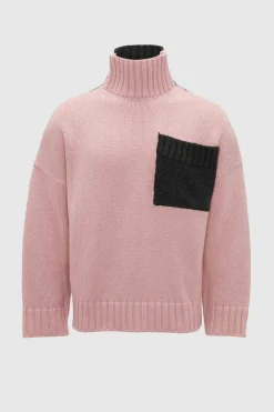 Contrast Patch Pocket Jumper Women Pink/ Grey