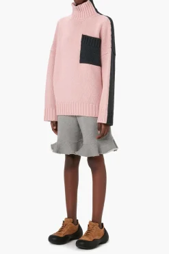 Contrast Patch Pocket Jumper Women Pink/ Grey