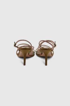 Fannia Crystal Sandals Satin Curry
