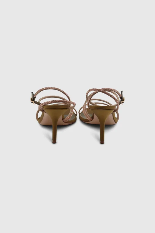 Fannia Crystal Sandals Satin Curry