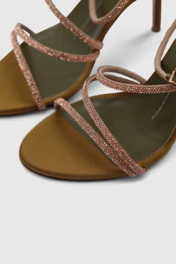 Fannia Crystal Sandals Satin Curry