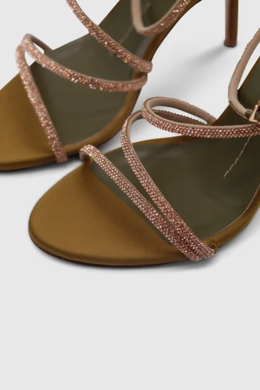 Fannia Crystal Sandals Satin Curry