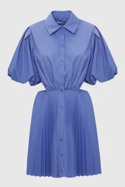 Nadine Pleated Poplin Puff Sleeve Shirt Dress Hydrangea