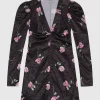 Satin V-Neck Dress Black