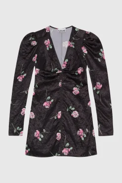 Satin V-Neck Dress Black