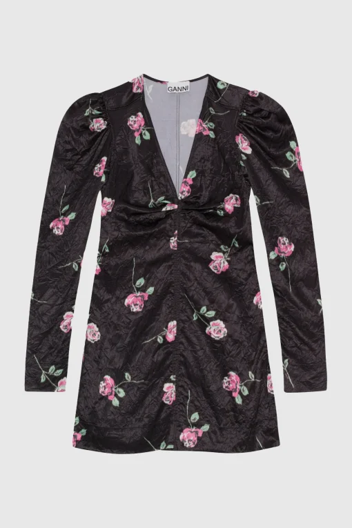 Satin V-Neck Dress Black
