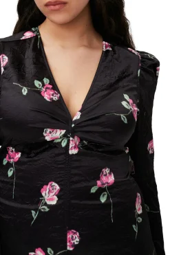 Satin V-Neck Dress Black