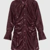 Sequins Glitter Shirt Dress Burgundy