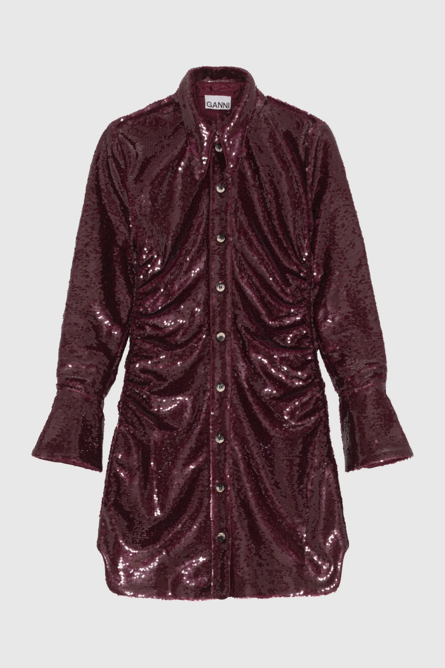 Sequins Glitter Shirt Dress Burgundy