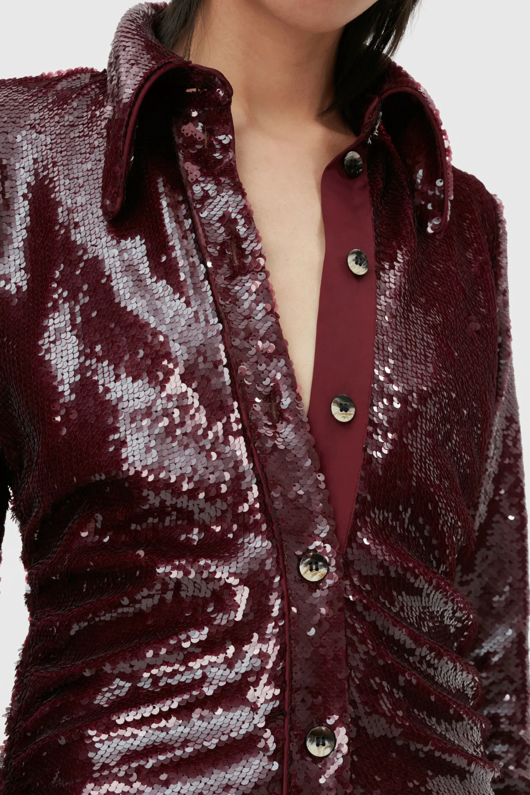 Sequins Glitter Shirt Dress Burgundy